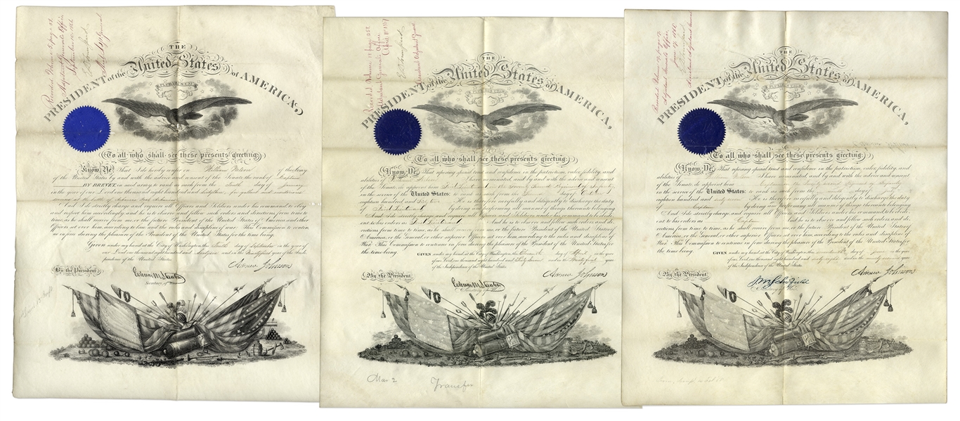 Andrew Johnson Lot of Three Military Appointments with Stamped Signatures