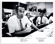 Charlie Duke and Fred Haise Signed 20'' x 16'' Photo of the Apollo 11 Mission Control -- Duke, the CAPCOM for Apollo 11, Writes ''WE COPY YOU DOWN EAGLE!''