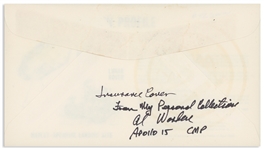 Apollo 15 Crew-Signed NASA Insurance Cover -- From Al Worden's ''Personal Collection'', as Written by Him, and Also With His Signed COA