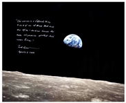 Frank Borman Signed 20'' x 16'' Earthrise Photo, With His Thoughts About the Moon: ''...each one carries his own impression of what he's seen today...''