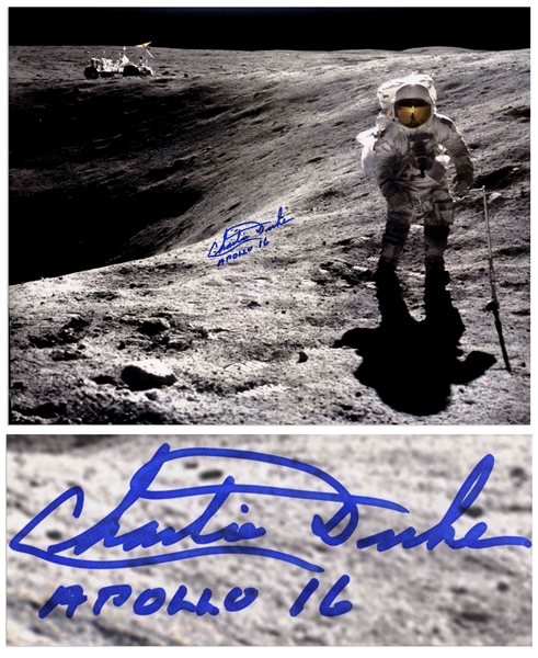 Charlie Duke Signed 20 x 16 Photo on the Moon During Apollo 16