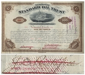 John D. Rockefeller Signed Stock Certificate for Standard Oil Trust From 1884