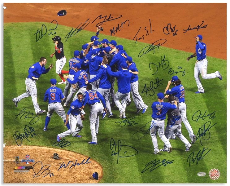 Chicago Clubs Team-Signed 2016 World Series 20 x 16 Photo -- Signed by 24 Players Including MVP Ben Zobrist