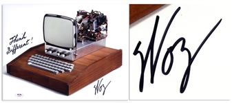 Steve Wozniak Signed 14 x 11 Photo of the Apple 1 Computer, Writing Think Different! -- With PSA/DNA COA