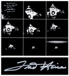 Fred Haise Signed 20 x 16 Photo of Apollo 13s Lifeboat, the Lunar Module After It Was Jettisoned Just Before Reentry -- Haise Writes The end of our lifeboat Aquarius!