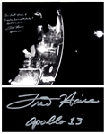 Dramatic 20 x 16 Photo Signed by Fred Haise, Showing the Apollo 13 Damaged Service Module & Our Lost Moon in the Far Distance