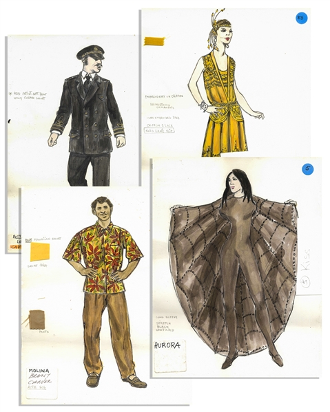 Costume Sketches by Tony Award Winning Costume Designer -- Four Sketches for Kiss of the Spider Woman and Show Boat