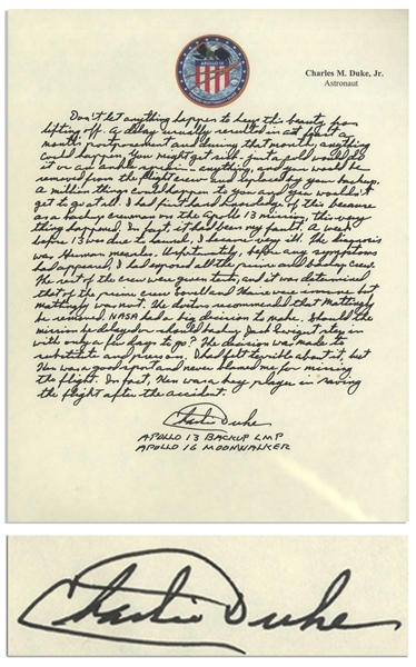 Apollo 16 Moonwalker Charlie Duke Handwritten Essay -- ...A week before 13 was due to launch I became very ill...German measles...I had exposed all the prime and backup crew...