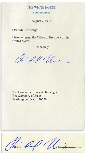 Richard Nixon Signed Souvenir Resignation