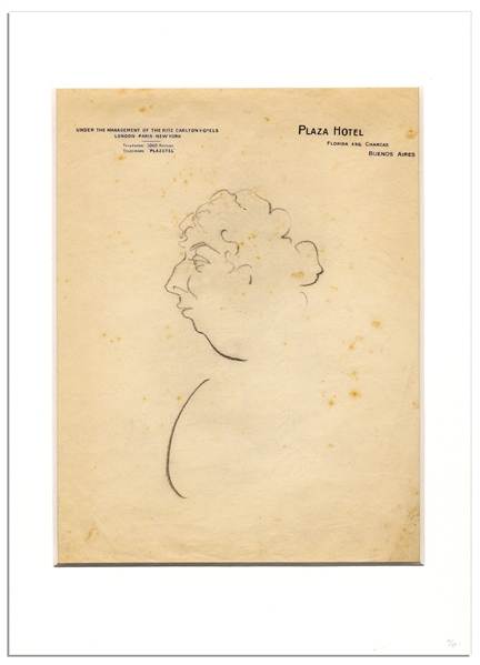Enrico Caruso Hand-Drawn Sketch, Circa 1917 While Performing in Lodoletta
