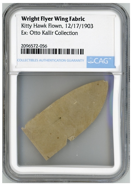 Fabric Swatch From the Wright Flyer, Flown at Kitty Hawk During the First Flight on 17 December 1903 -- Encapsulated by CAG