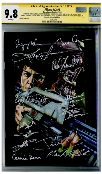 Aliens Cast-Signed Comic #4, Graded 9.8 -- Signed by 12 Key Cast Members Including Sigourney Weaver and Bill Paxton