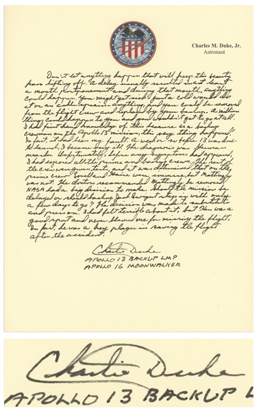 Apollo 16 Moonwalker Charlie Duke Handwritten Essay -- ...A week or so before 13 was due to launch I became very ill...German measles...I had exposed all the prime and backup crews...