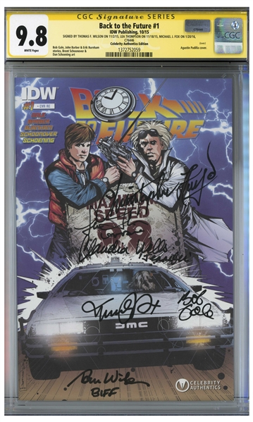 Back to the Future Cast-Signed Comic #1, Graded 9.8 -- Signed by 6 Cast Members Including Michael J. Fox and Christopher Lloyd