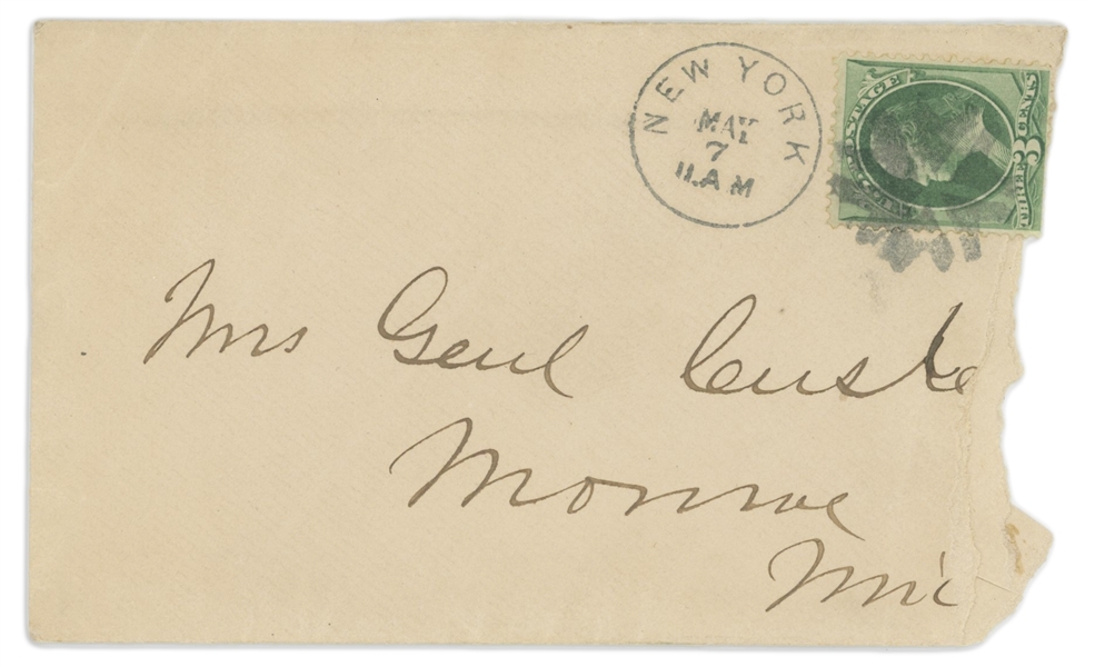 George Custer Handwritten Signed Envelope Addressed to his Wife, Mrs Genl Custer