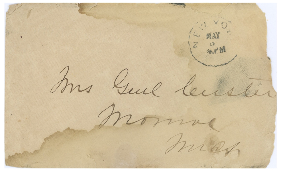 George Custer Handwritten Signed Envelope Addressed to his Wife, Mrs Genl Custer