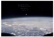 Frank Borman Signed 20'' x 16'' Photo of the Earth and Moon -- ''...Good night, Merry Christmas and God Bless all on Earth...''