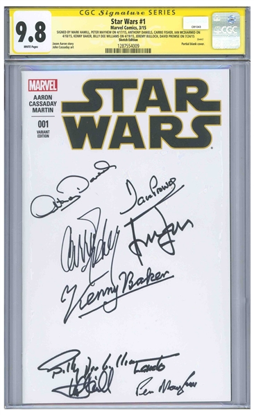 Star Wars #1 Signed by 10 of the Cast: Harrison Ford, Mark Hamill, Carrie Fisher, Peter Mahew, Anthony Daniels, David Prowse, Kenny Baker, Billy Dee Williams, Jeremy Bulloch, and Ian McDiarmid