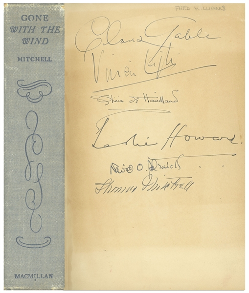 Gone With the Wind Cast-Signed Book -- Signed by Clark Gable, Vivien Leigh, Olivia de Havilland, Leslie Howard, Thomas Mitchell and David O. Selznick -- With PSA/DNA COA for All Signatures