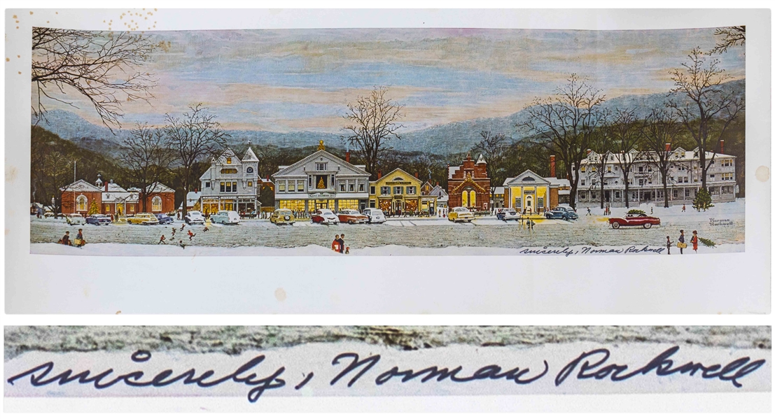 Norman Rockwell Signed Print of His Beloved Piece Stockbridge Main Street at Christmas