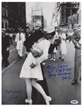 Photo of the Iconic Times Square Kiss to Celebrate the End of World War II, Signed by the Couple Greta Zimmer & George Mendonsa -- Photo Measures 11 x 14, With PSA/DNA COA
