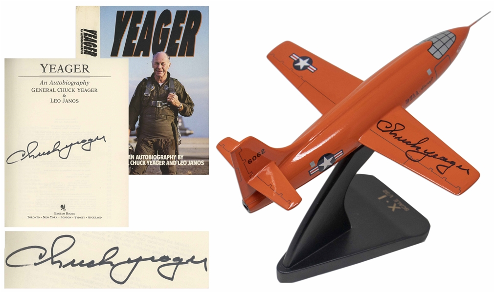 Chuck Yeager Signed Bell X-1 Model Airplane, the Plane Yeager Piloted When He Broke the Sound Barrier in 1947 -- Also Includes Chuck Yeagers Signed Autobiography