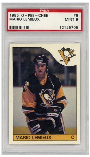 Mario Lemieux 1985 O-Pee-Chee Rookie Card #9 -- PSA Graded Mint 9
