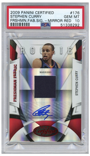 Stephen Curry 2009 Panini Certified Mirror Red Freshman Fab Signature Card #176 -- Currys Rookie Year -- Limited Edition of 100 -- Graded PSA Gem Mint 10