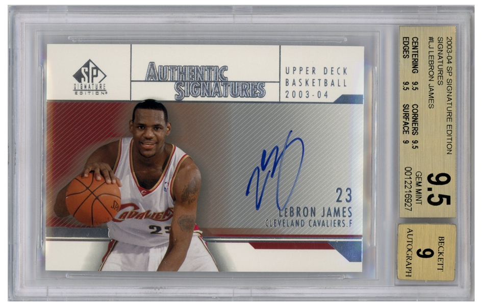 LeBron James Signed 2003-04 Upper Deck Signature Edition, James Rookie Year -- Graded BGS Gem Mint 9.5 & 9 for Autograph