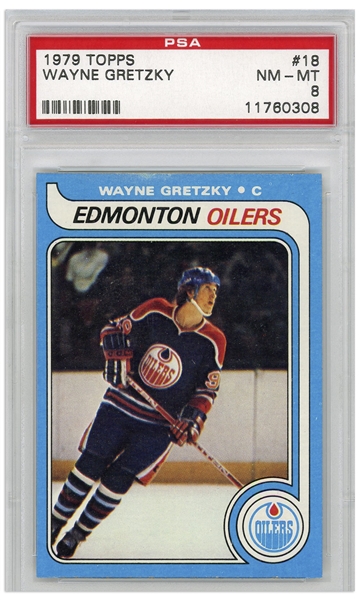 Wayne Gretzky 1979 Topps Rookie Card #18 -- PSA Graded Near Mint-Mint 8