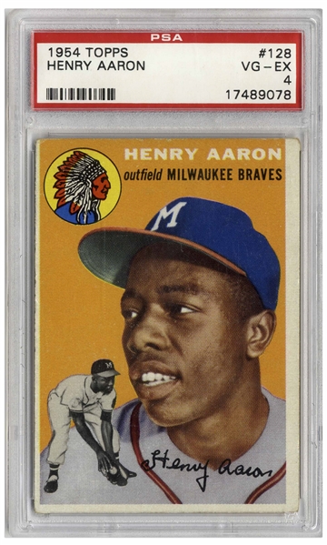 Hank Aaron 1954 Topps Rookie Card #128 -- PSA Graded Very Good-Excellent 4