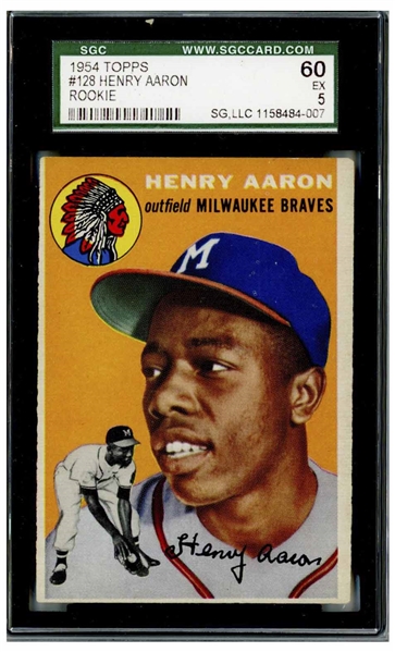 Hank Aaron 1954 Topps Rookie Card #128 -- Graded SGC Excellent 5