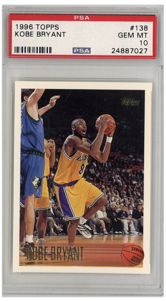 Kobe Bryant 1996 Topps Rookie Card #138 -- Graded PSA Gem Mint 10