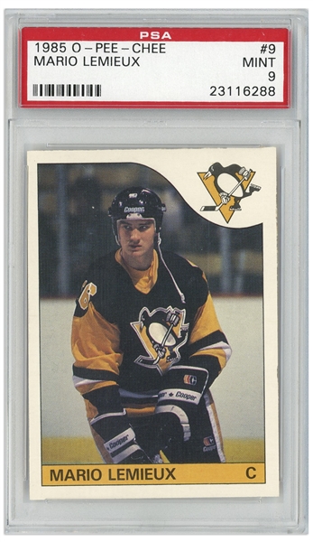 Mario Lemieux 1985 O-Pee-Chee Rookie Card #9 -- PSA Graded Mint 9
