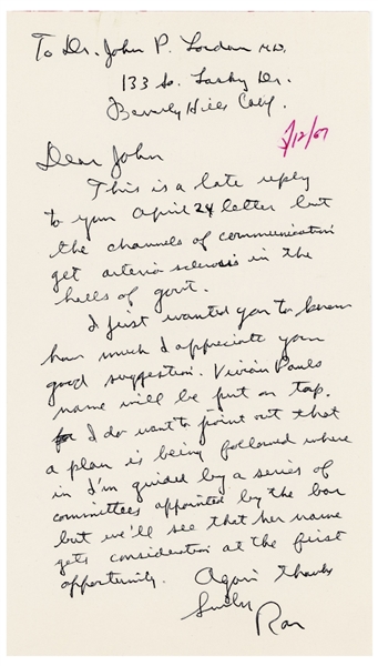 Ronald Reagan Autograph Letter Signed as Governor of California Regarding a Judicial Appointment
