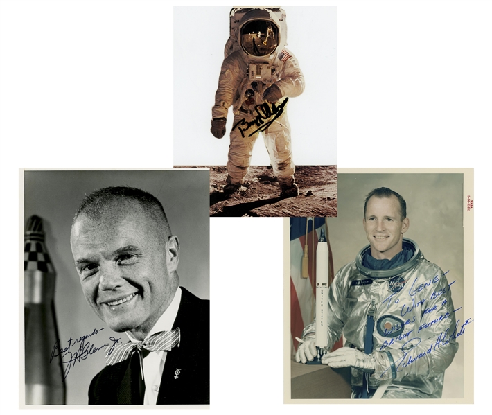 Lot of Photos Signed by Edward White, Buzz Aldrin & John Glenn -- Plus NASA Plan for the Presidential Visit of John F. Kennedy in 1963