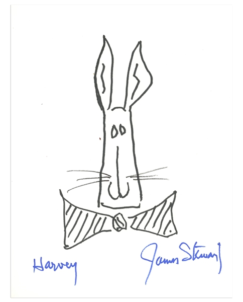 James Stewart Signed 8 x 10 Sketch of the Rabbit in Harvey