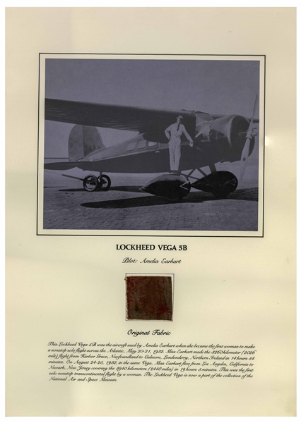 Fabric Swatch from Amelia Earharts Lockheed Vega 5B Plane -- Used by Earhart in 1932 as the First Woman to Fly Solo Across the Atlantic