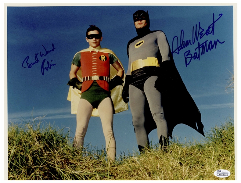 Adam West and Burt Ward Signed 14 x 11 Photo From Batman -- Uninscribed, With Both Men Adding Their Characters Names -- With JSA COA
