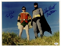 Adam West and Burt Ward Signed 14 x 11 Photo From Batman -- Uninscribed, With Both Men Adding Their Characters Names -- With JSA COA