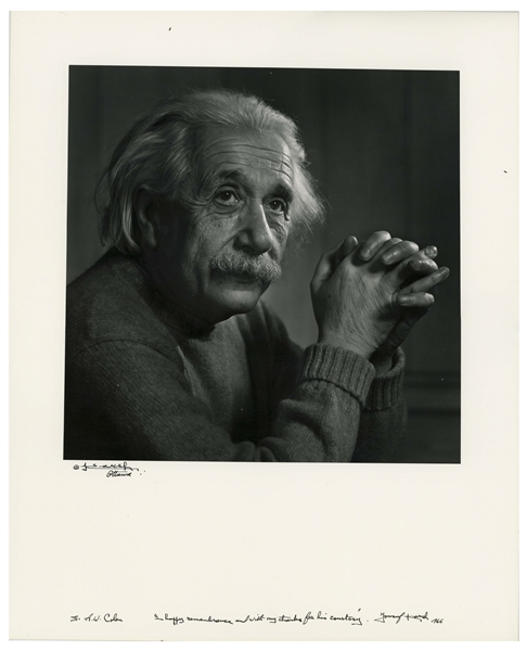 Yousuf Karsh Signed Photogravure of His Famous Portrait of Albert Einstein -- Measures 13.375 x 16.5