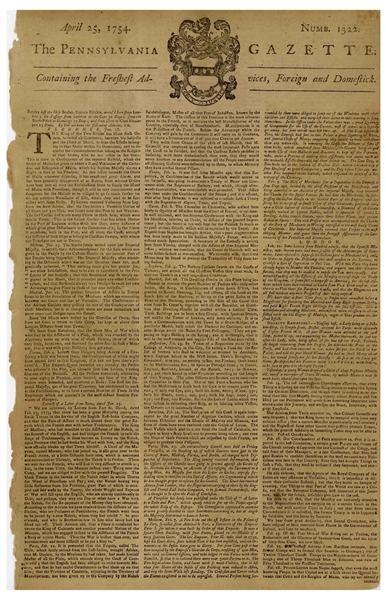 The Pennsylvania Gazette Newspaper Printed by Benjamin Franklin From 1754 -- Full 6pp. Issue With Numerous Slave Advertisements