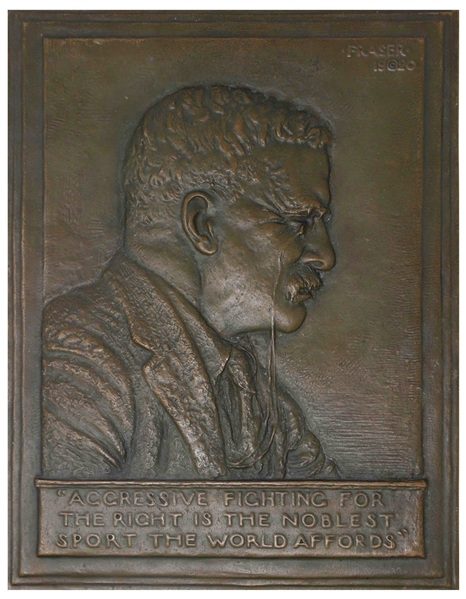 Theodore Roosevelt Bronze Plaque by Sculptor James Earle Fraser -- Original Bas-Relief Sculpture From 1920