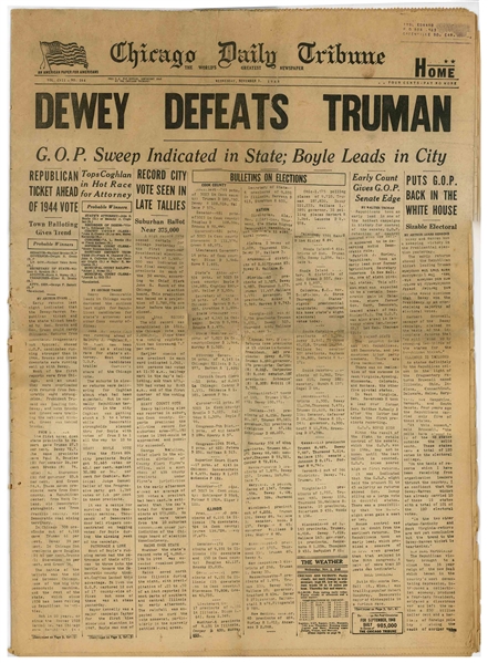 Dewey Defeats Truman Newspaper -- The Most Famous Newspaper Mistake of All Time