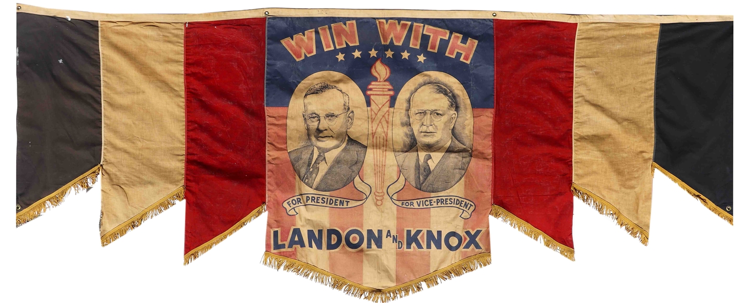 1936 Presidential Jugate Banner for Republican Candidates Alf Landon & Frank Knox -- Measures Nearly 9 Long