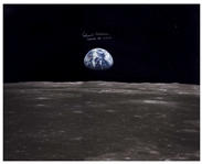Michael Collins Signed 20'' x 16'' Photo of the Apollo 11 Earthrise''
