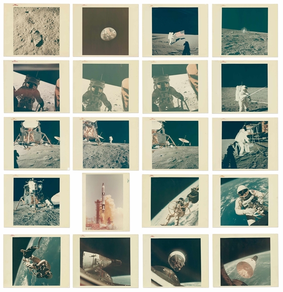 Lot of 20 NASA Photos Including 18 Red Number and 1 Blue Number Photos, All on A Kodak Paper -- Includes Iconic Apollo 11 Footprint Photo