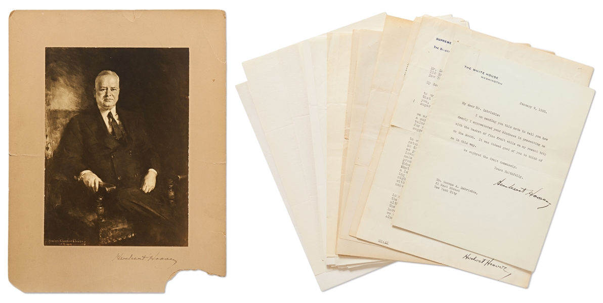Large Herbert Hoover Archive -- Includes One Photo Signed by Hoover and 47 Letters Signed, Including One as President