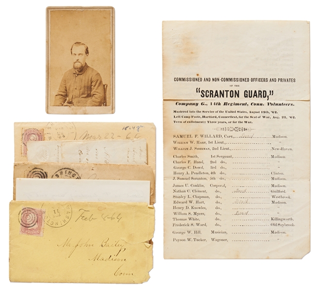 Lot of 5 Civil War Letters & CDV of 14th Connecticut Infantryman -- With Detailed, Lengthy Letter on Battle of Mortons Ford: ...The regt lost in killed wounded & missing about 1/2 their number...