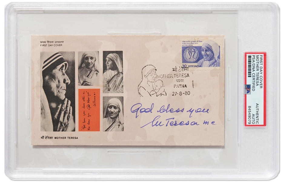 Mother Teresa Signed First Day Cover -- With PSA/DNA Encapsulation